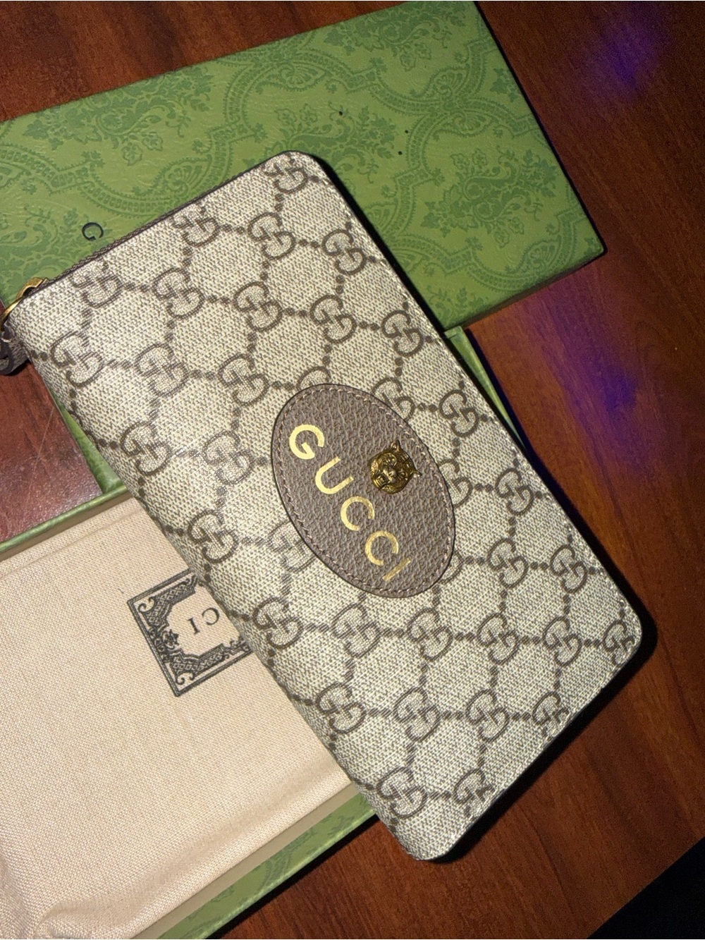 Quality Monogram Zip Wallet with Leather Logo Patch - Picture 2 of 4